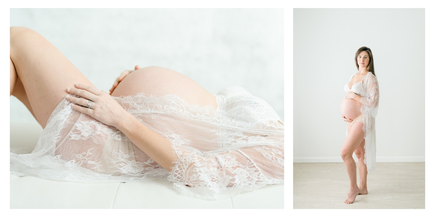 Intimate maternity photos in studio