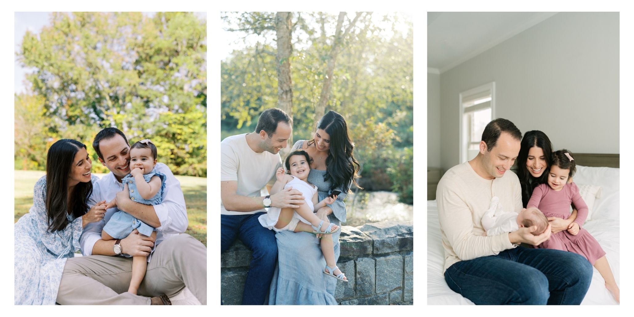 Three photos of the same family taken years apart